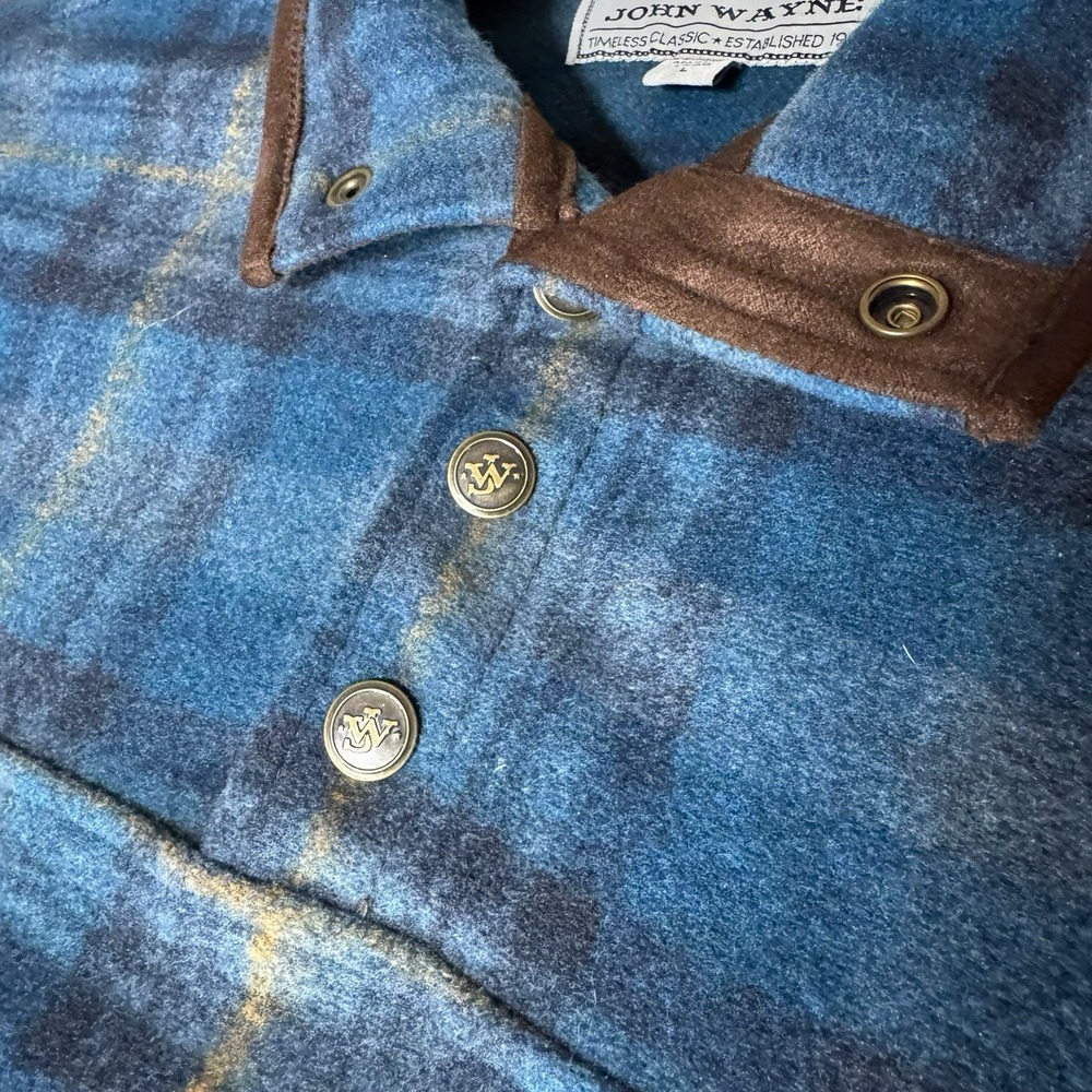 John Wayne Sweater Mens Large Blue Plaid Fleece Mock Neck Western Pullover - Picture 6 of 8